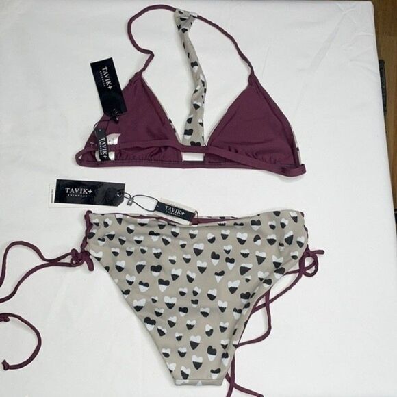 Tavik Womens BEBE Full Swim Bottom Cheetah Heart Print & RussoTriangle Swim Top - Picture 2 of 8